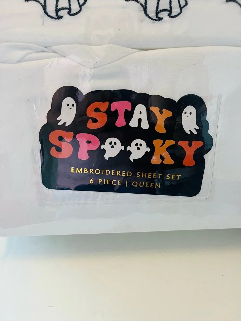 Stay Spooky & London Kaye Lot of 2 Queen Sheet Sets Embroidered Ghosts Cherries
